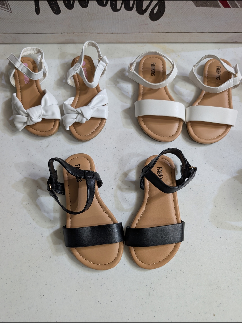 3 Pair- Toddler Girls Size 8 fabkids Black And White  Ankle-Strap Sandals